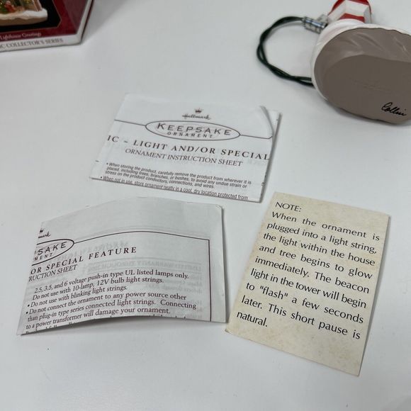 Hallmark Keepsake Ornament Lighthouse Greetings Flashing Light Tree Mr Mrs Claus - Picture 9 of 9